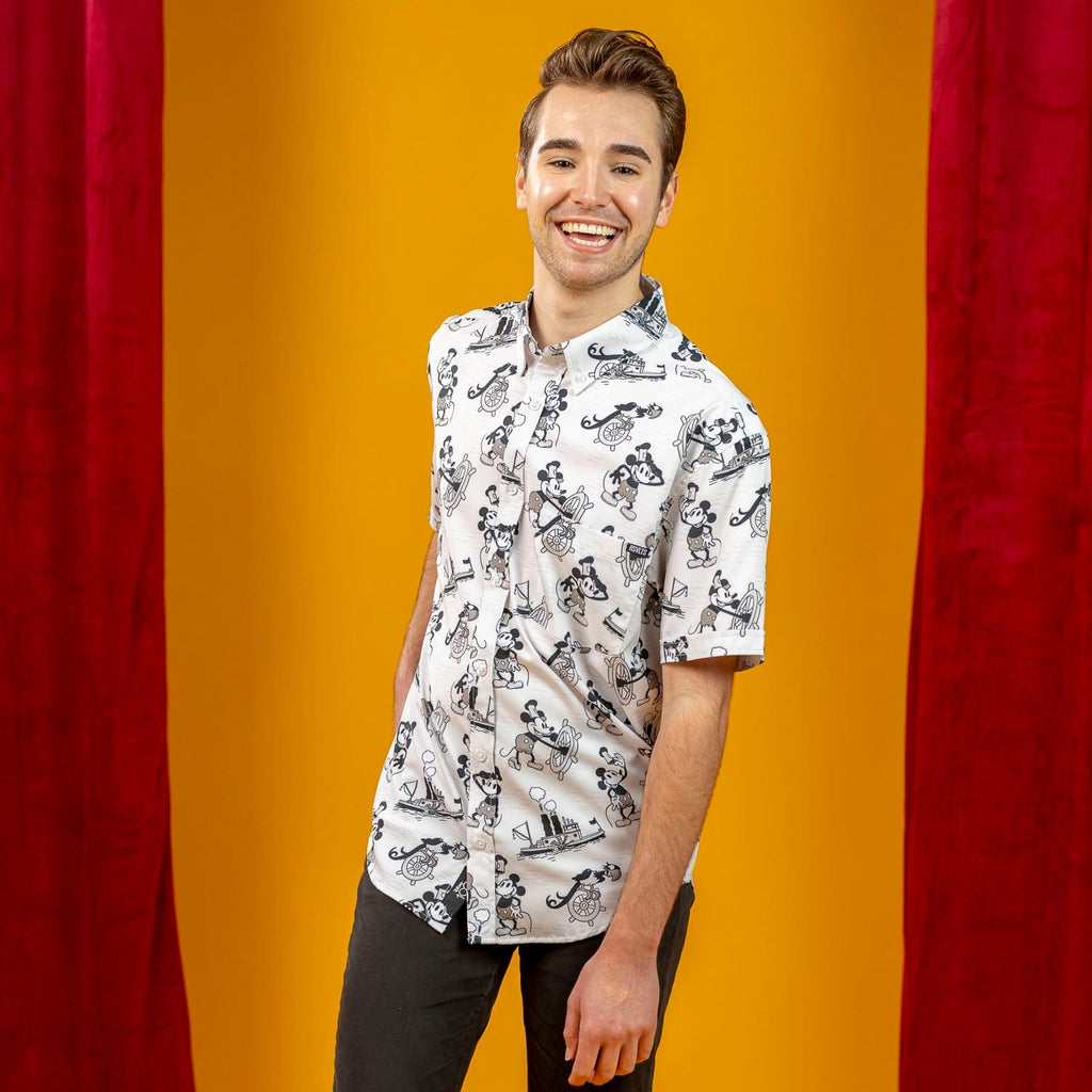 RSVLTS Steamboat Mickey KUNUFLEX Short Sleeve Shirt in White — detail 6