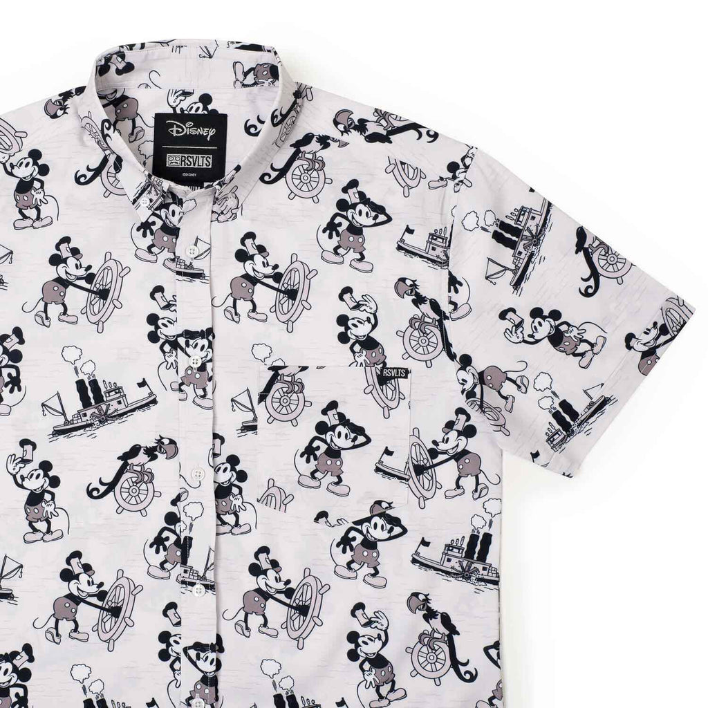 RSVLTS Steamboat Mickey KUNUFLEX Short Sleeve Shirt in White — front view