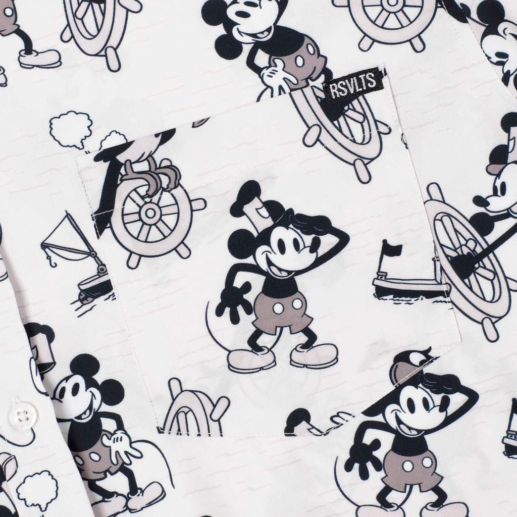RSVLTS Steamboat Mickey KUNUFLEX Short Sleeve Shirt in White — detail 2