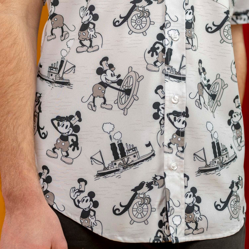RSVLTS Steamboat Mickey KUNUFLEX Short Sleeve Shirt in White — detail 7