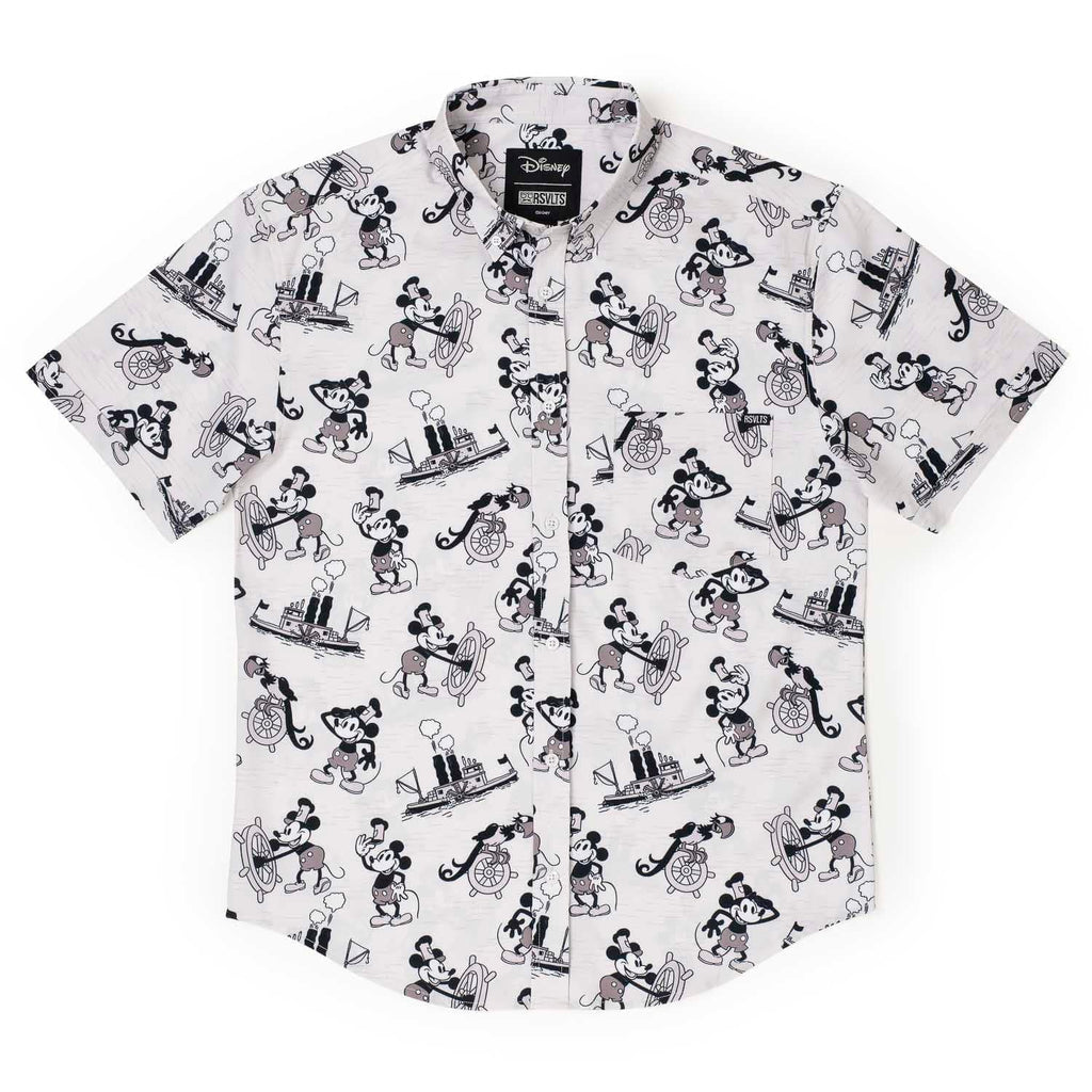 RSVLTS Steamboat Mickey KUNUFLEX Short Sleeve Shirt in White — detail 3