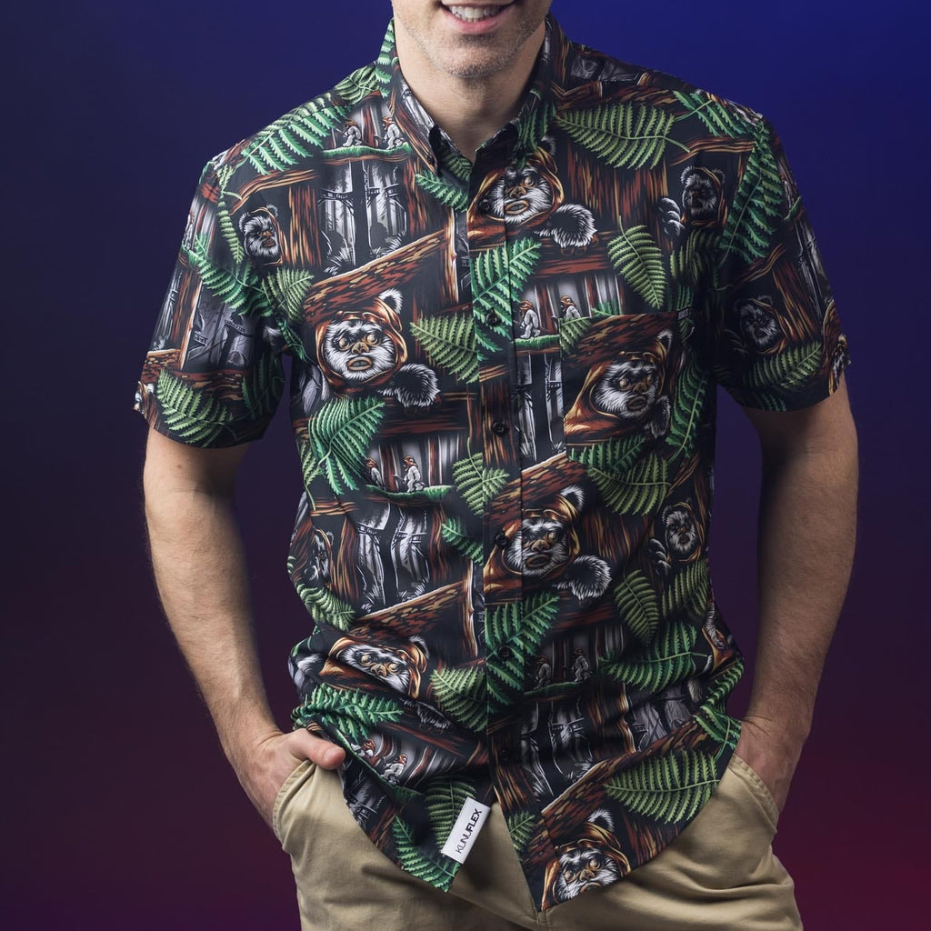 RSVLTS Welcome to the Forest Moon KUNUFLEX Short Sleeve Shirt in Brown — detail 2