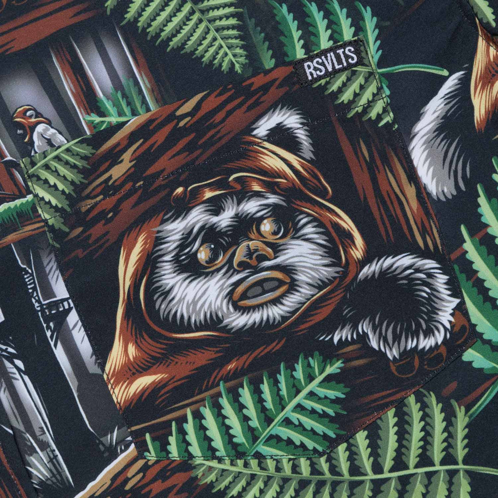 RSVLTS Welcome to the Forest Moon KUNUFLEX Short Sleeve Shirt in Brown — detail 7