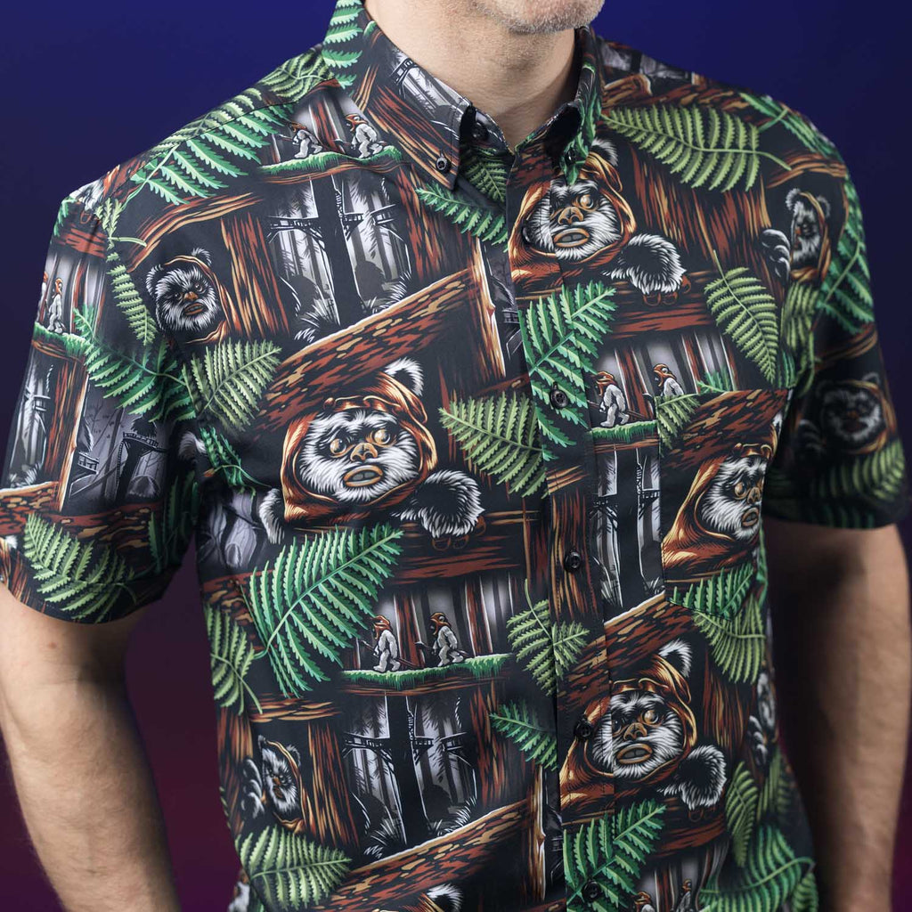 RSVLTS Welcome to the Forest Moon KUNUFLEX Short Sleeve Shirt in Brown — detail 6