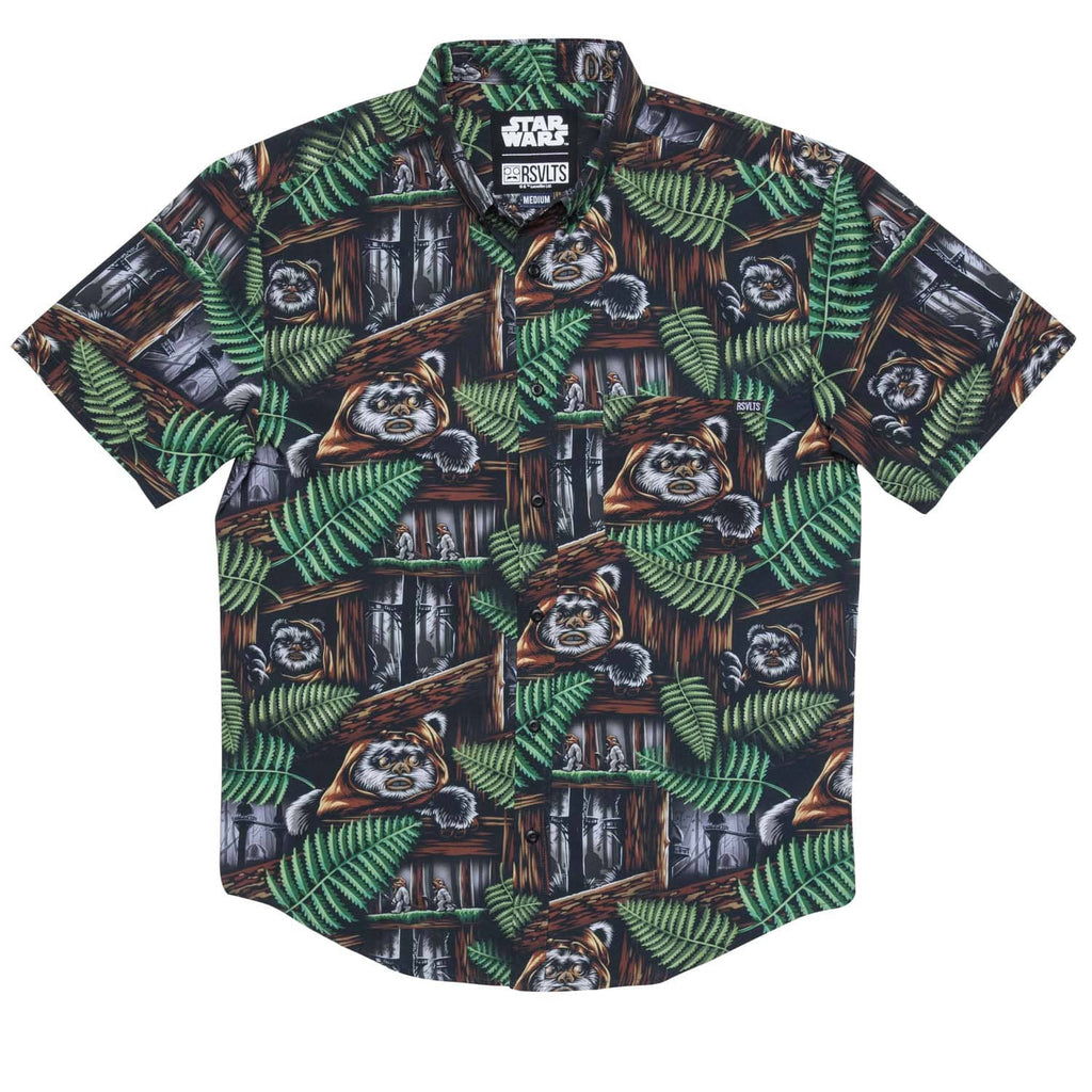 RSVLTS Welcome to the Forest Moon KUNUFLEX Short Sleeve Shirt in Brown — detail 3
