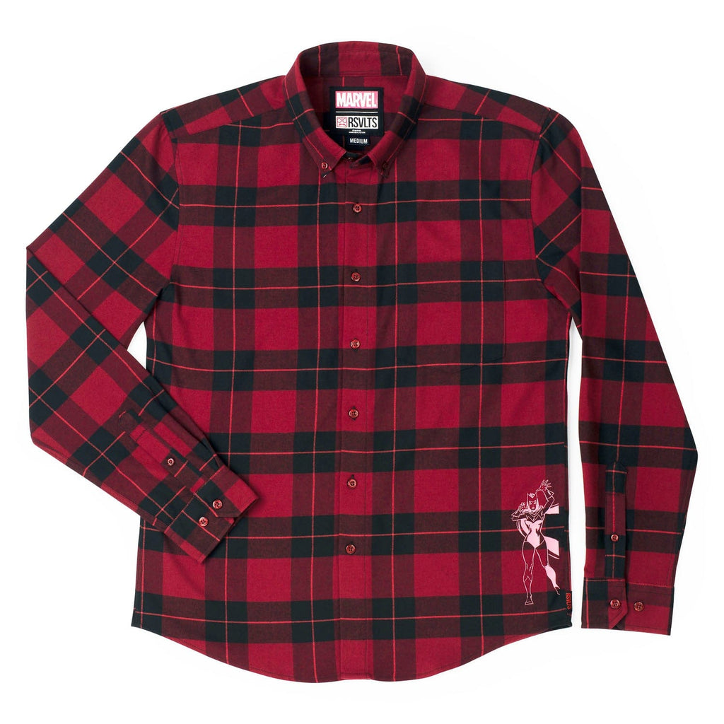 RSVLTS Scarlet Witch BorlandFlex Long Sleeve Flannel in Red — front view