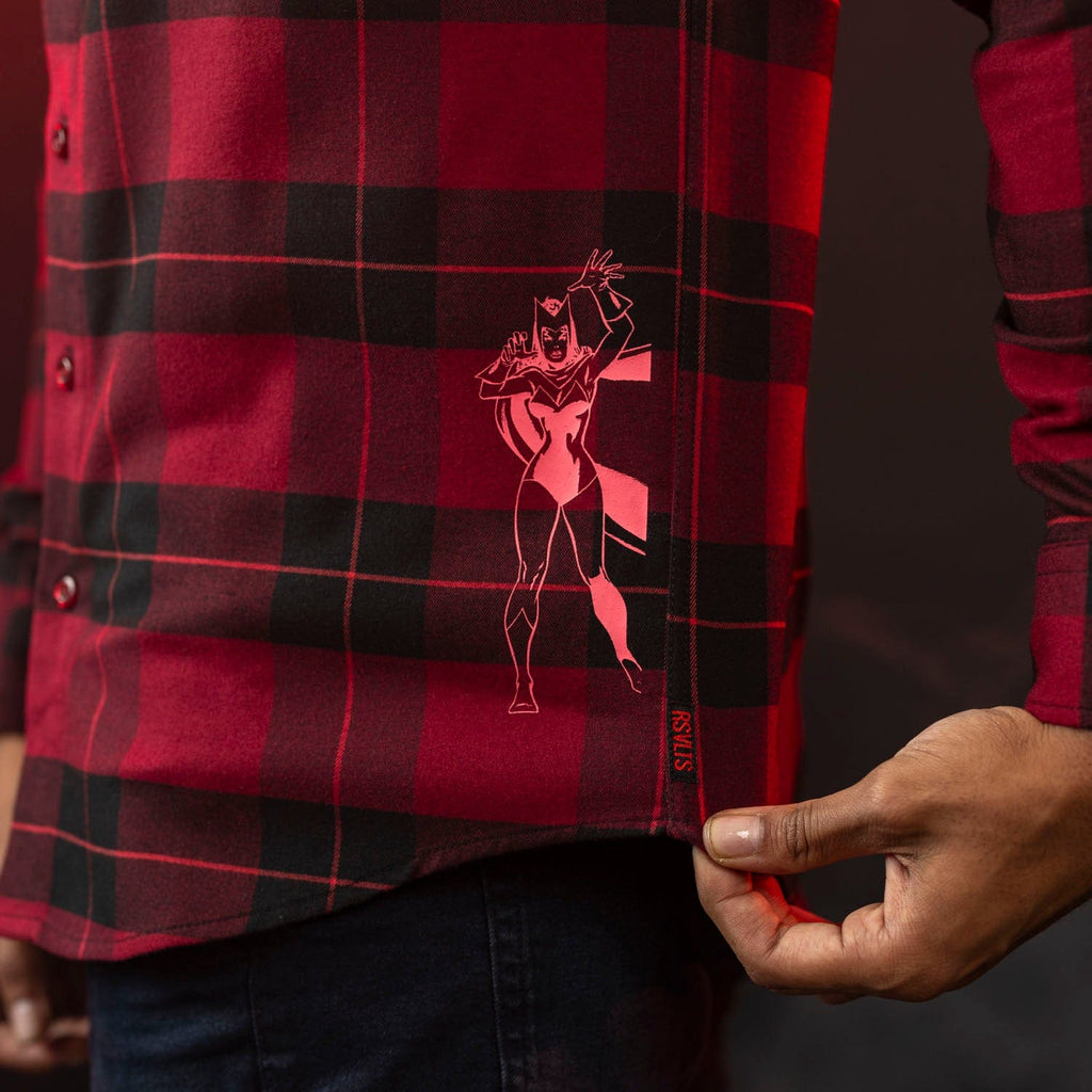 RSVLTS Scarlet Witch BorlandFlex Long Sleeve Flannel in Red — detail 2