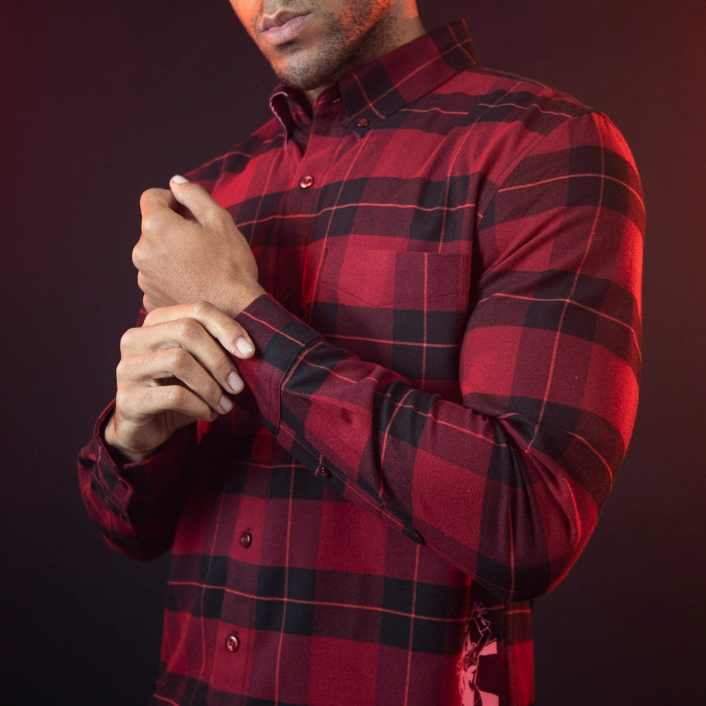 RSVLTS Scarlet Witch BorlandFlex Long Sleeve Flannel in Red — detail 6