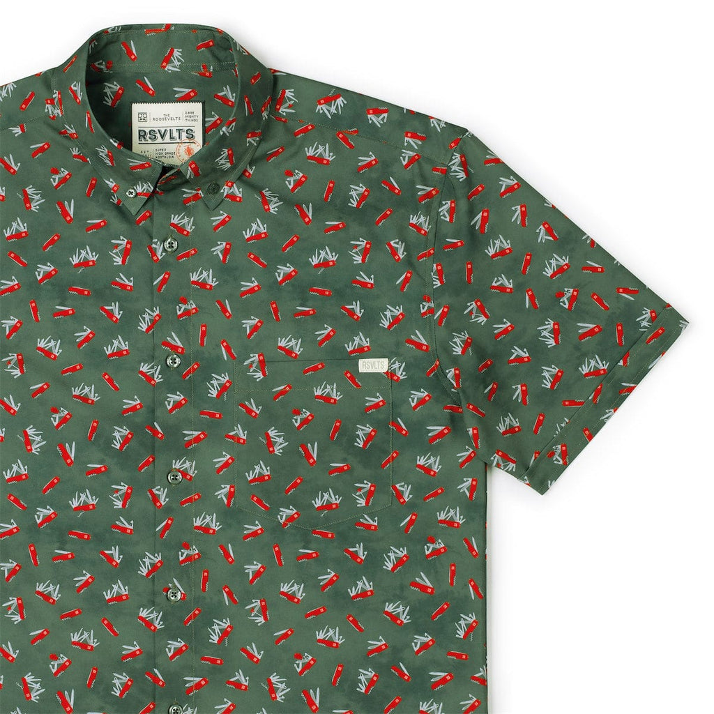 RSVLTS Knives Out KUNUFLEX Short Sleeve Shirt in Green — detail 3