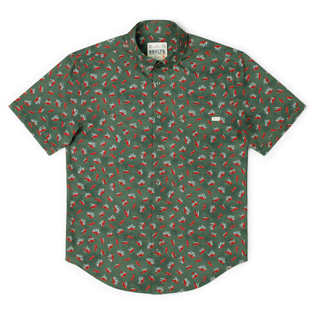 RSVLTS Knives Out KUNUFLEX Short Sleeve Shirt in Green — detail 6