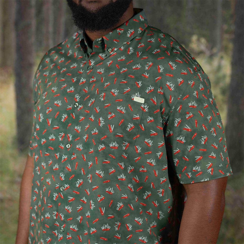 RSVLTS Knives Out KUNUFLEX Short Sleeve Shirt in Green — front view
