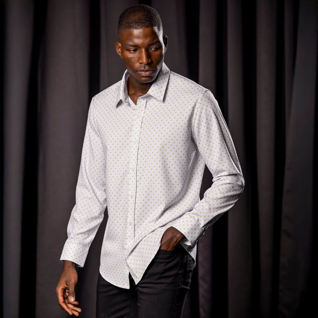 RSVLTS Opening Night Good Looks KUNUFLEX Dress Shirt in White — detail 7