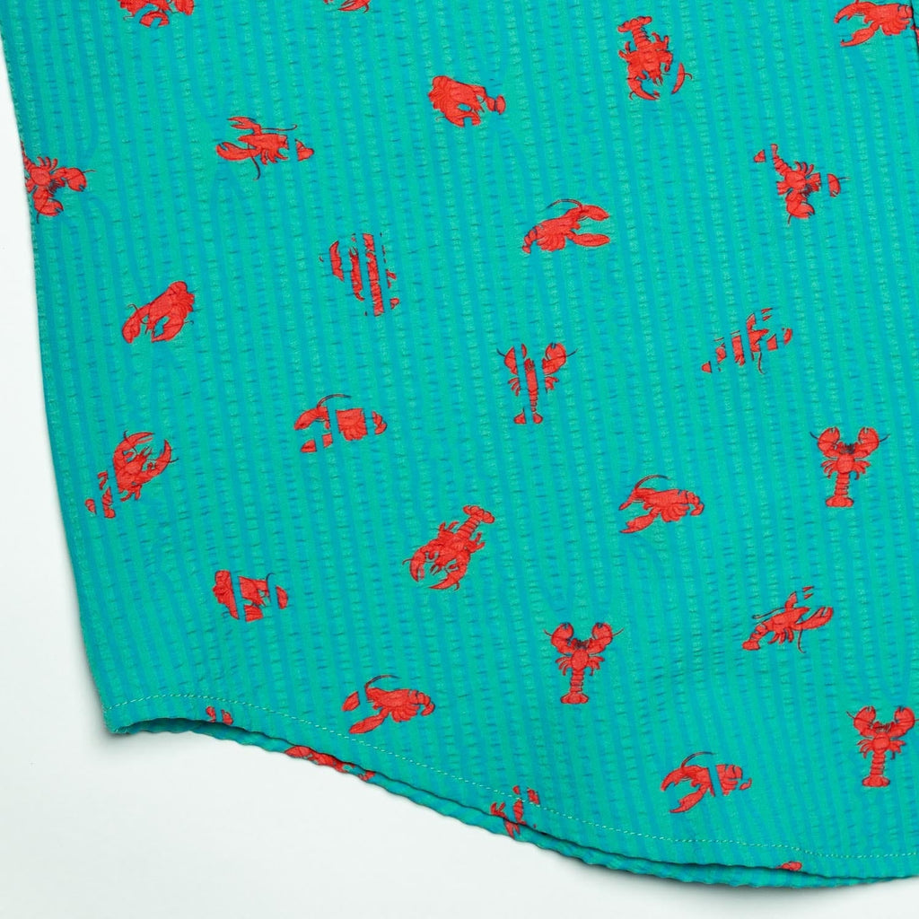 RSVLTS Lobster Stretch Seersucker Short Sleeve Shirt in Blue — detail 4