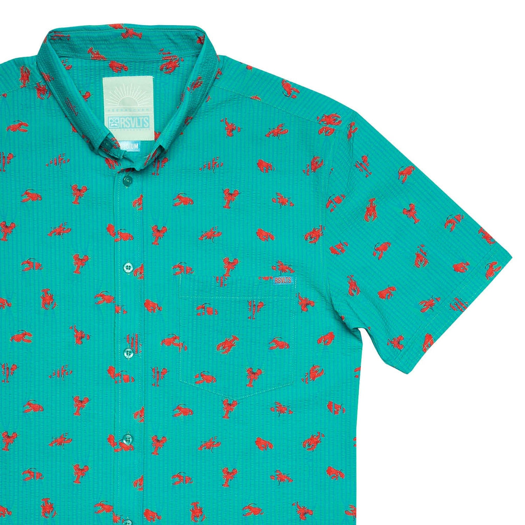 RSVLTS Lobster Stretch Seersucker Short Sleeve Shirt in Blue — front view