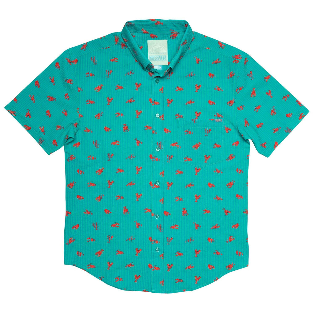 RSVLTS Lobster Stretch Seersucker Short Sleeve Shirt in Blue — detail 2