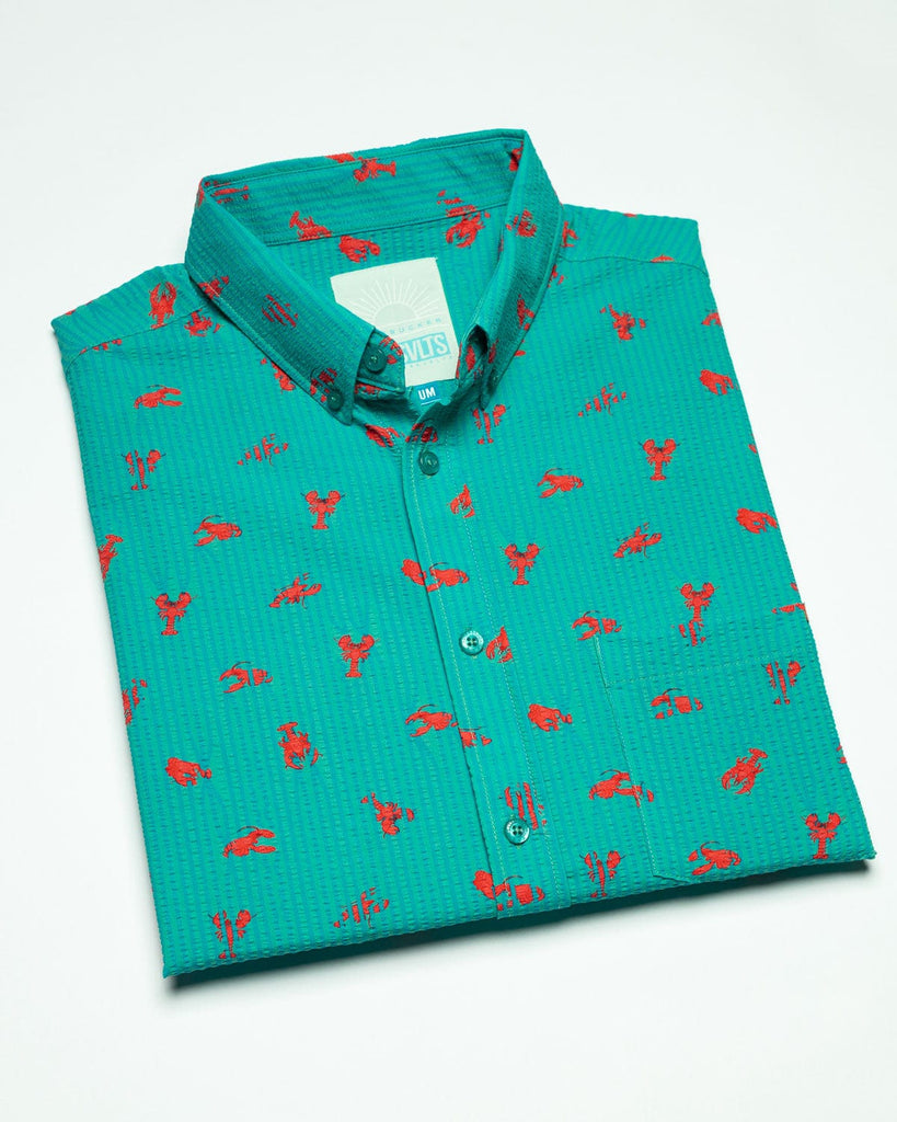 RSVLTS Lobster Stretch Seersucker Short Sleeve Shirt in Blue — detail 10