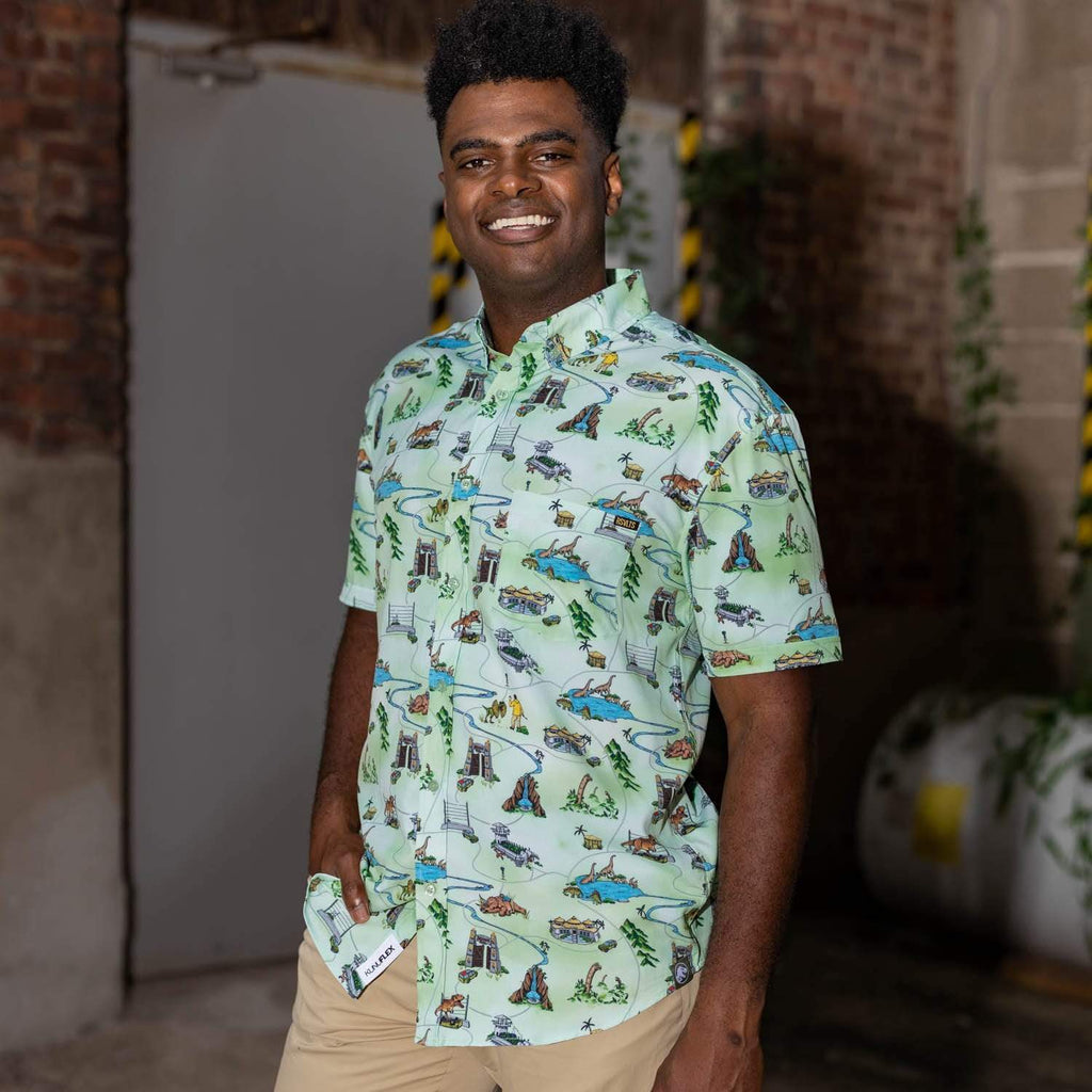 RSVLTS Park Map KUNUFLEX Short Sleeve Shirt in Green — detail 6