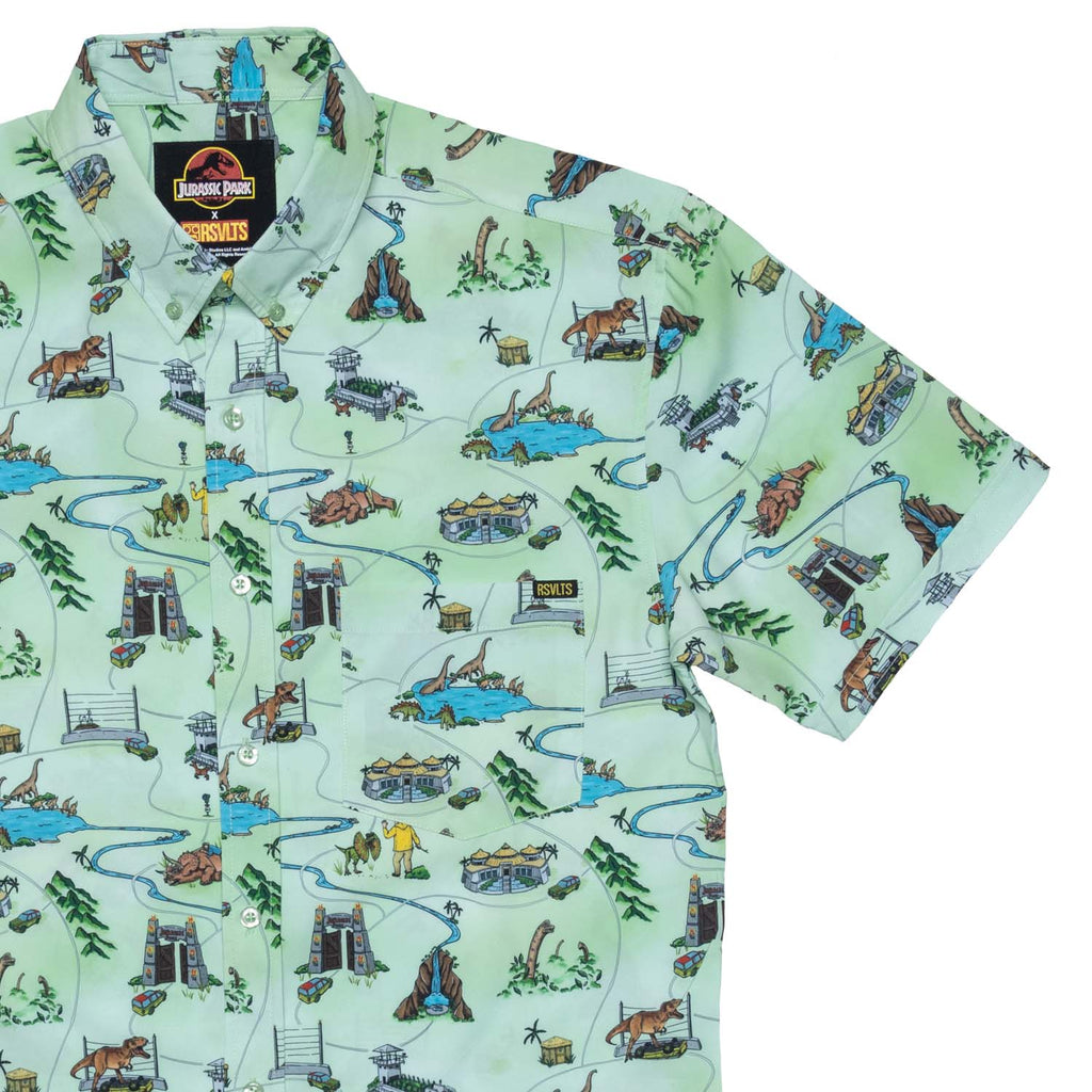 RSVLTS Park Map KUNUFLEX Short Sleeve Shirt in Green — front view