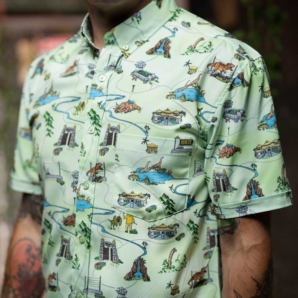 RSVLTS Park Map KUNUFLEX Short Sleeve Shirt in Green — detail 4