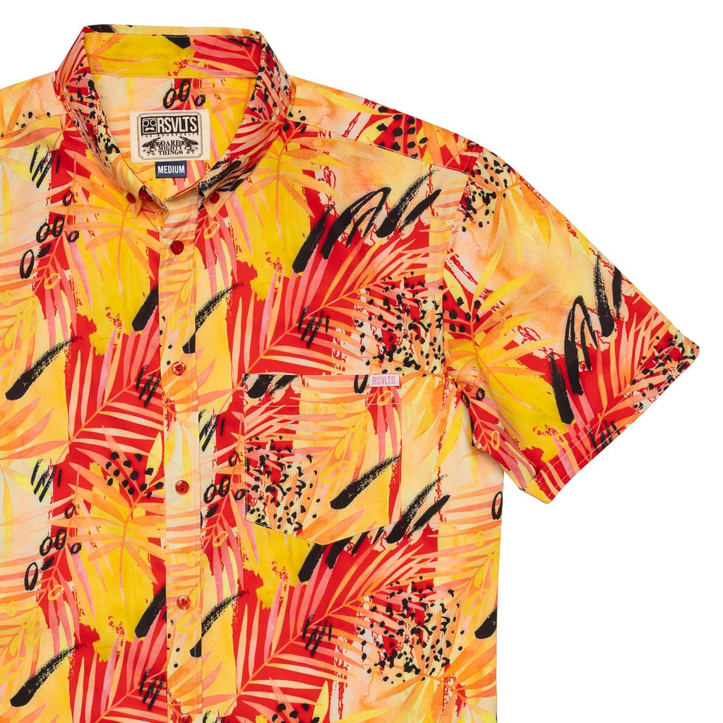 RSVLTS Blood L’Orange KUNUFLEX Short Sleeve Shirt in Orange — front view