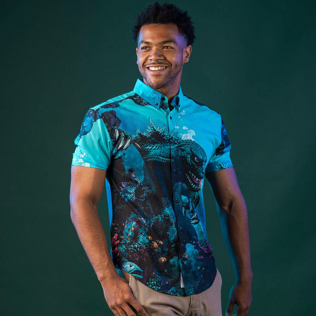 RSVLTS From the Depths KUNUFLEX Short Sleeve Shirt in Blue — front view