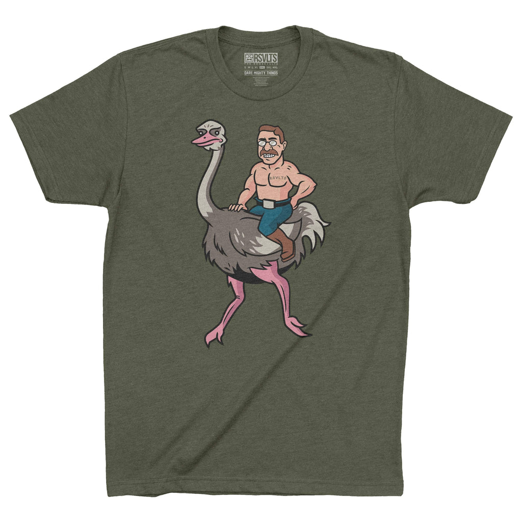 RSVLTS Teddy Riding Ostrich Crewneck Tee in Green — front view