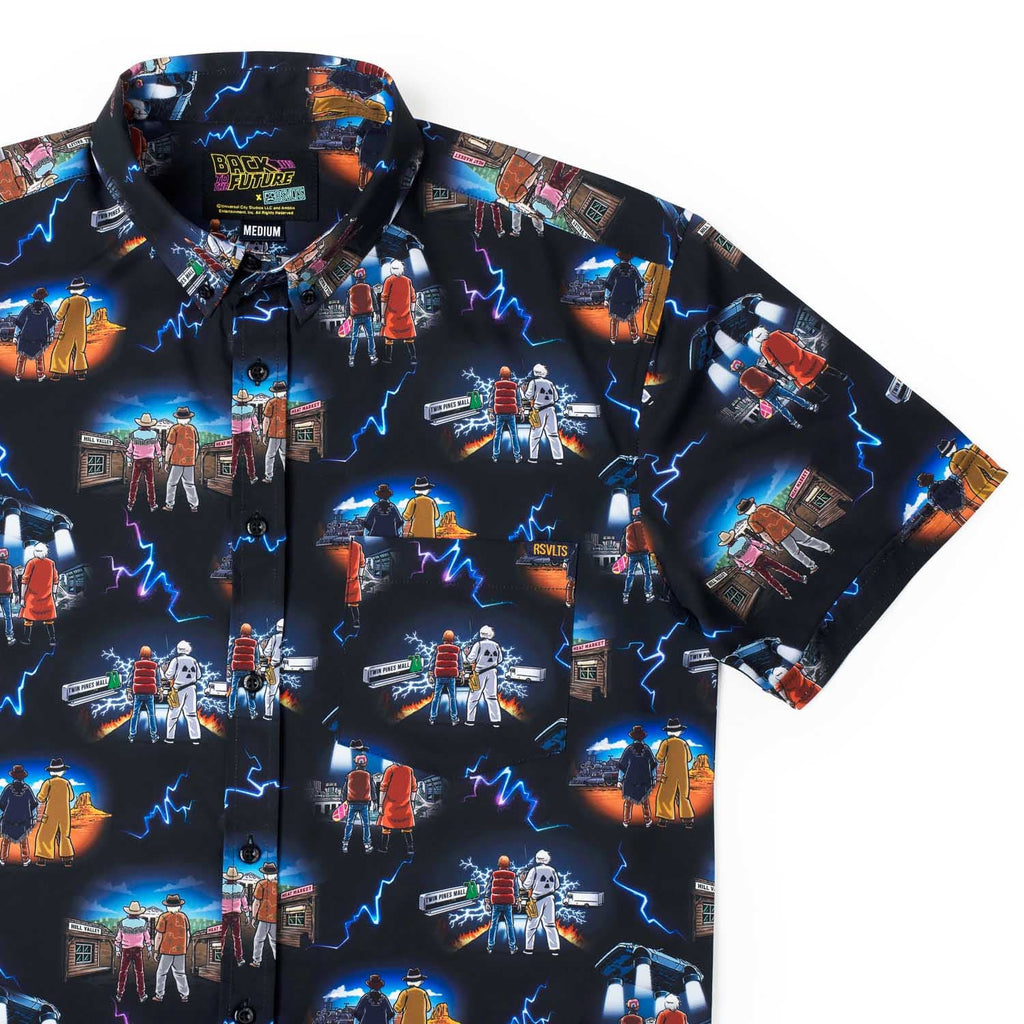 RSVLTS Flashes In Time KUNUFLEX Short Sleeve Shirt in Blue — front view