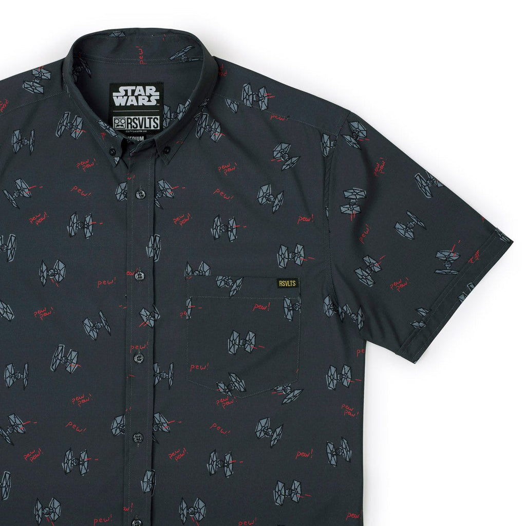 RSVLTS Pew Pew KUNUFLEX Short Sleeve Shirt in Black — front view