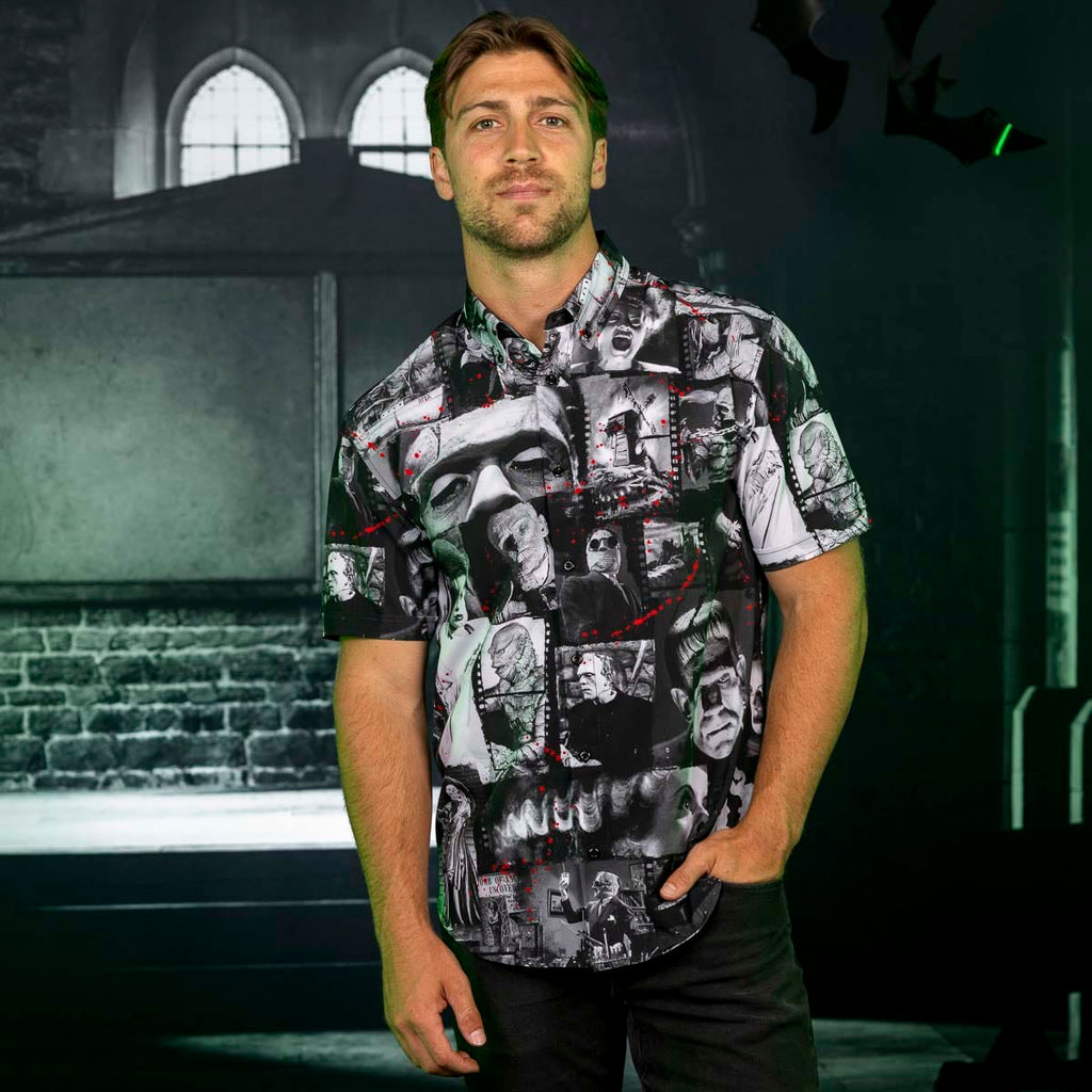 RSVLTS Stars of the Silver Scream KUNUFLEX Short Sleeve Shirt in Black — detail 6