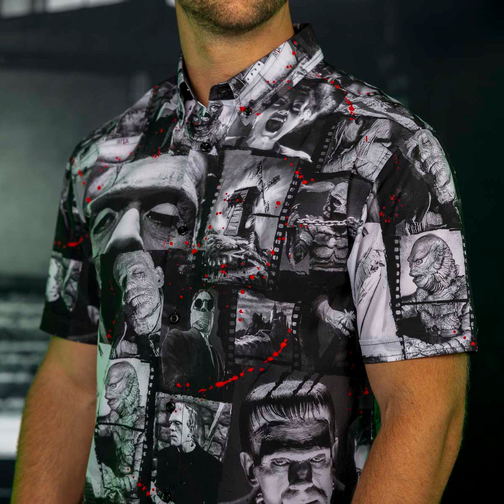 RSVLTS Stars of the Silver Scream KUNUFLEX Short Sleeve Shirt in Black — detail 8