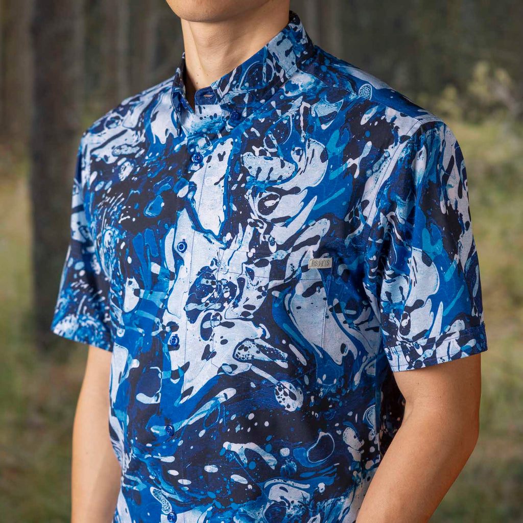 RSVLTS You Can’t Sea Me KUNUFLEX Short Sleeve Shirt in Blue — front view