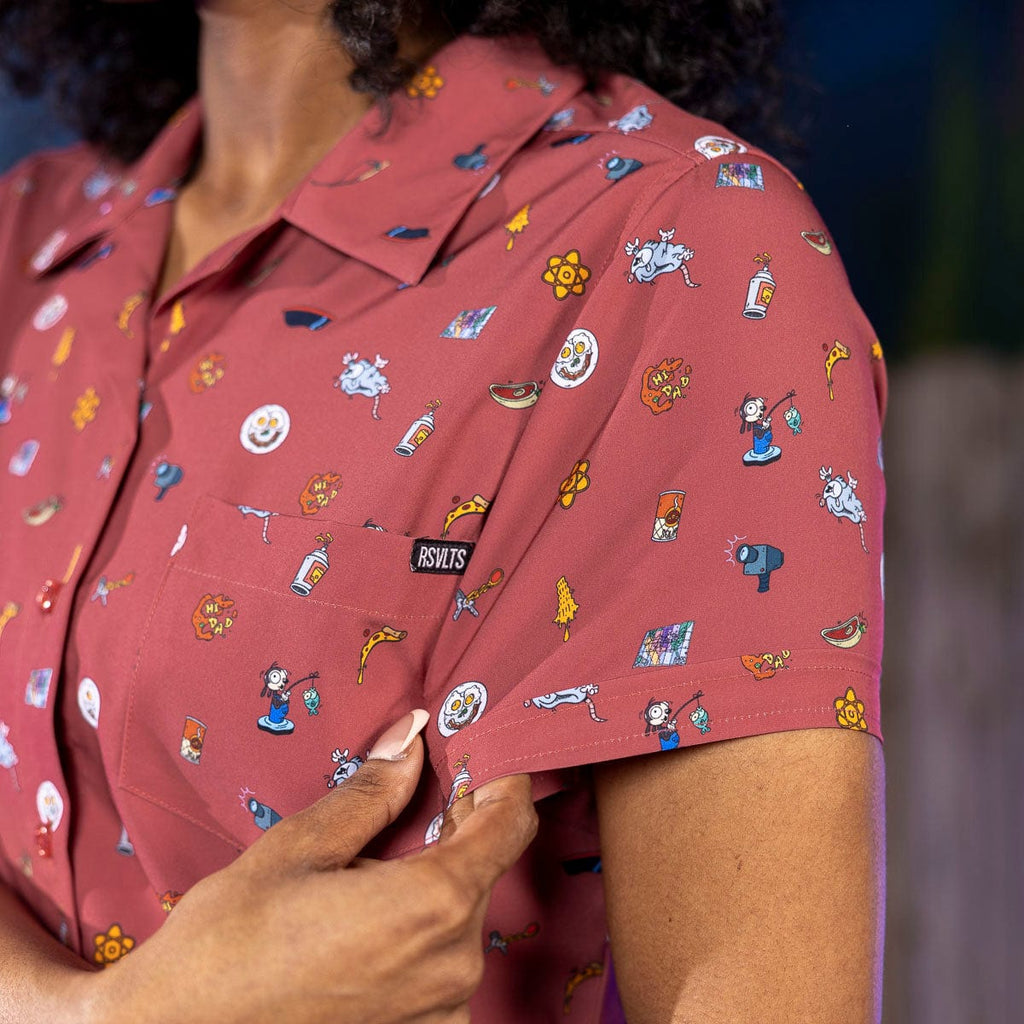 RSVLTS Road Trip Trinkets Women's KUNUFLEX Short Sleeve Shirt in Red — detail 8