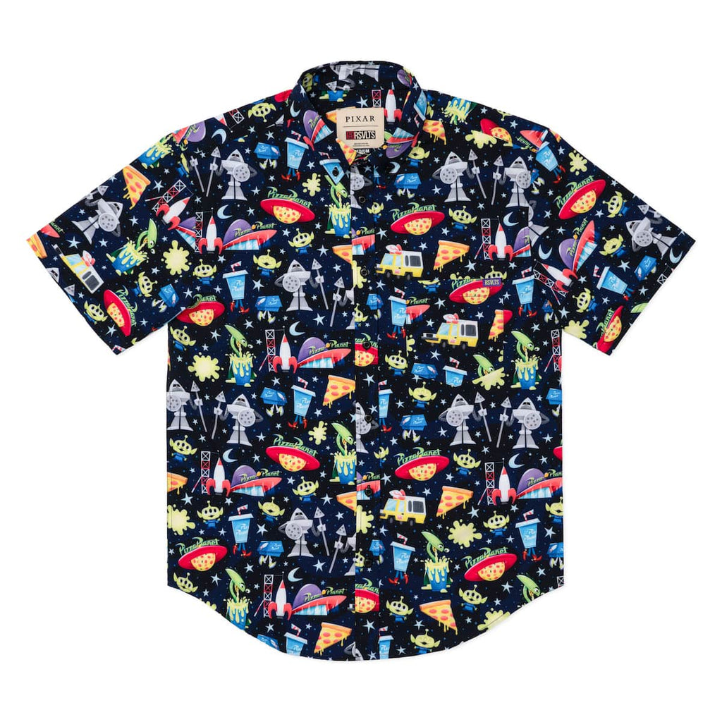 RSVLTS What a Spaceport! KUNUFLEX Short Sleeve Shirt in Black — detail 6