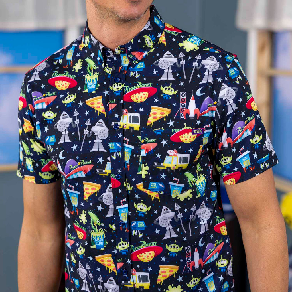 RSVLTS What a Spaceport! KUNUFLEX Short Sleeve Shirt in Black — detail 5