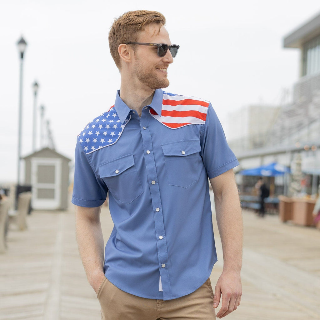RSVLTS The Boss Roper Short Sleeve Shirt in Blue — detail 9