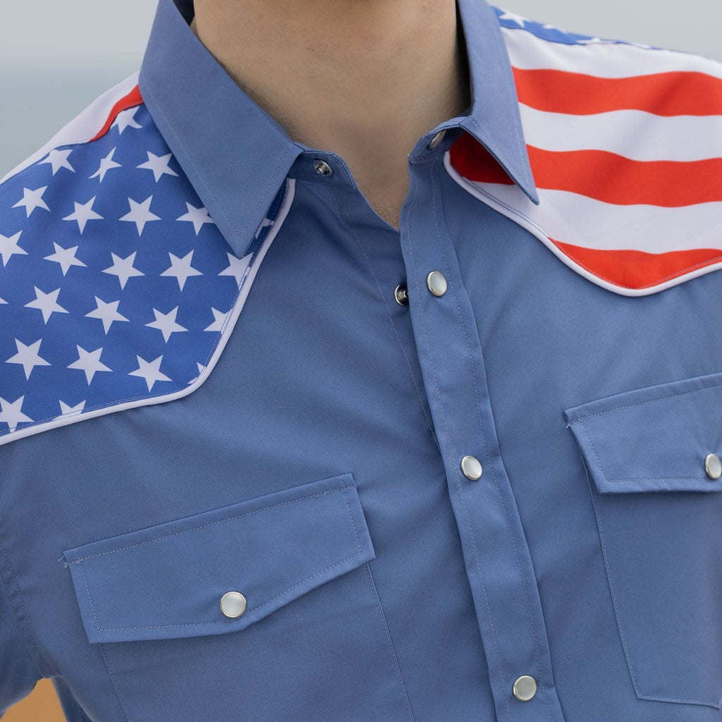 RSVLTS The Boss Roper Short Sleeve Shirt in Blue — detail 8