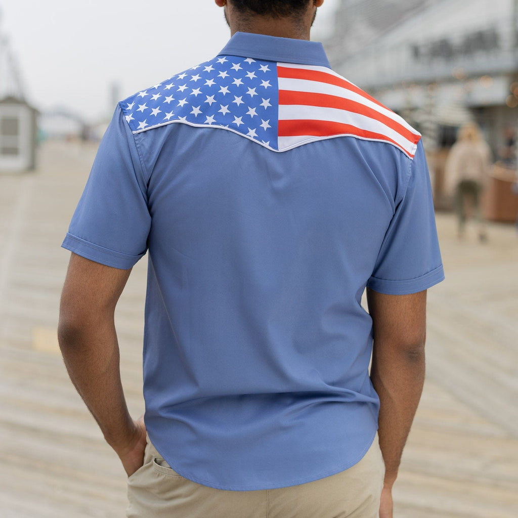 RSVLTS The Boss Roper Short Sleeve Shirt in Blue — detail 7