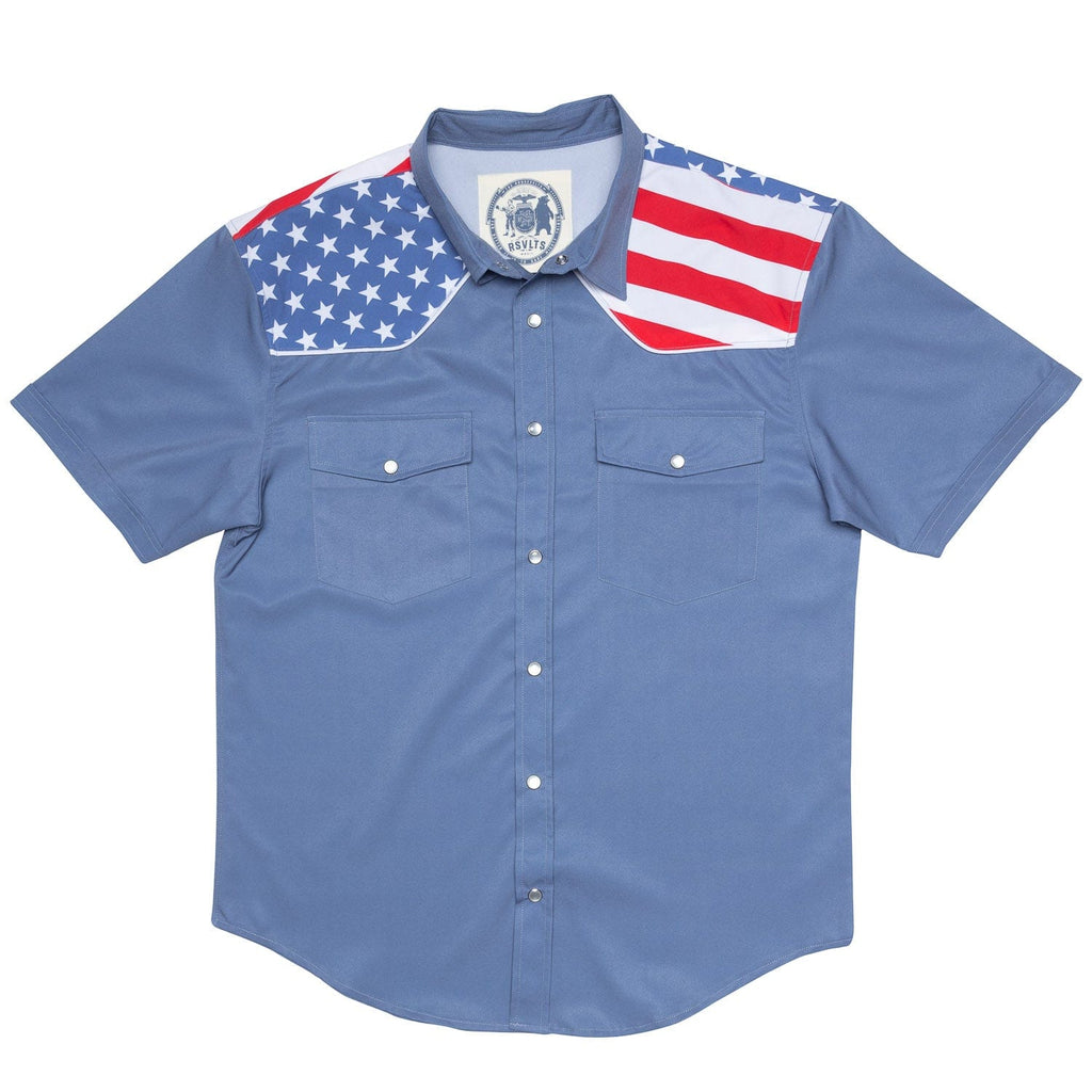 RSVLTS The Boss Roper Short Sleeve Shirt in Blue — front view