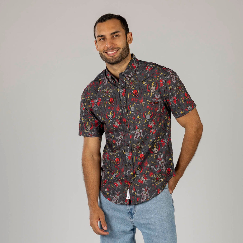 RSVLTS Hellfire Club KUNUFLEX Short Sleeve Shirt in Gray — detail 5