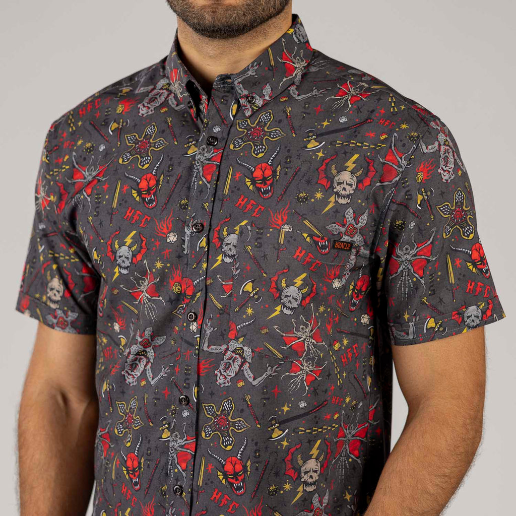 RSVLTS Hellfire Club KUNUFLEX Short Sleeve Shirt in Gray — detail 7