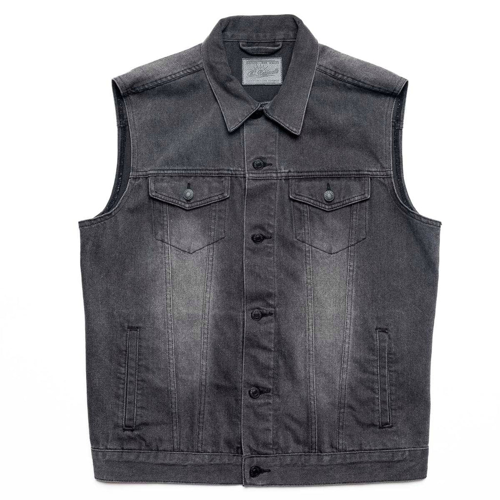 RSVLTS Denim Death Classic Denim Vest in Black — front view