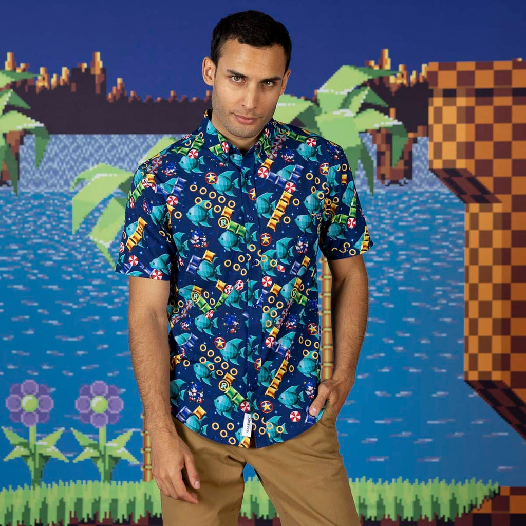 RSVLTS Spinning Maze Mayhem KUNUFLEX Short Sleeve Shirt in Blue — detail 5