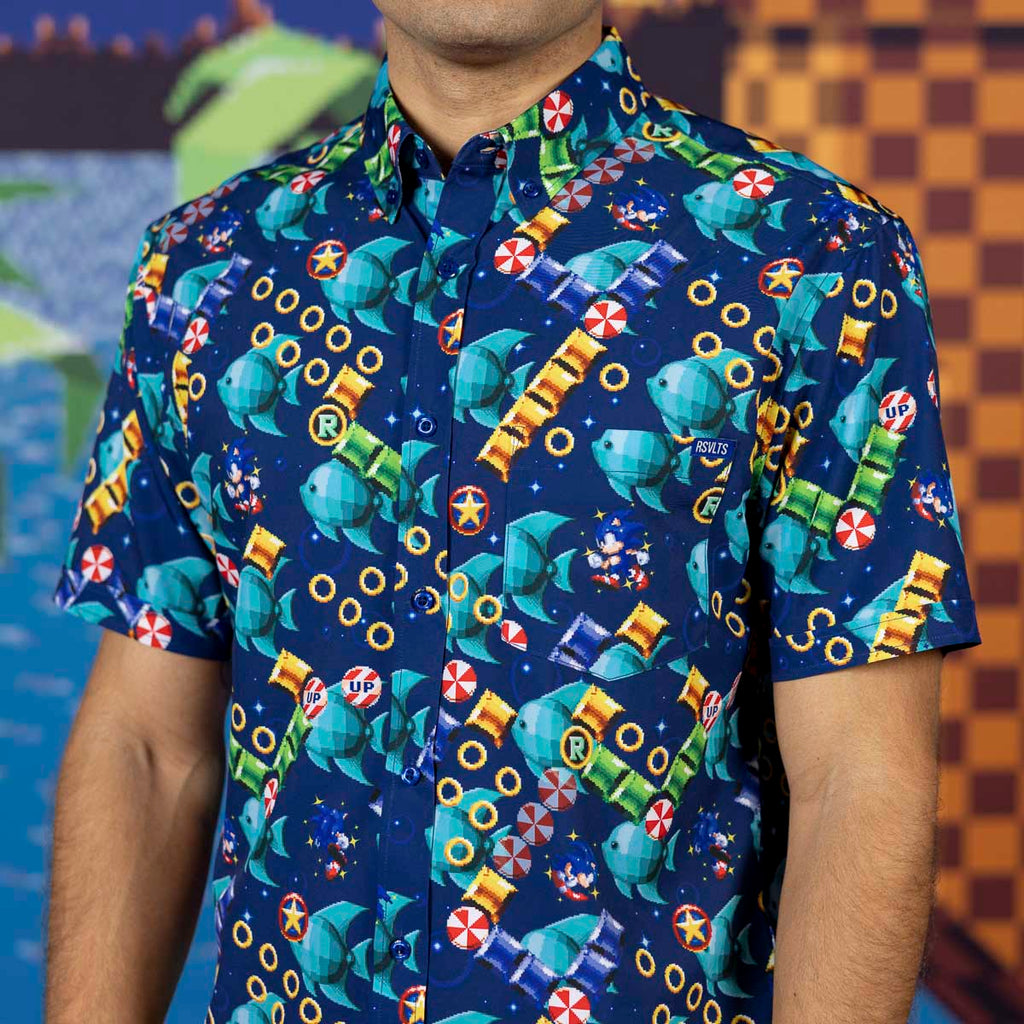 RSVLTS Spinning Maze Mayhem KUNUFLEX Short Sleeve Shirt in Blue — detail 7