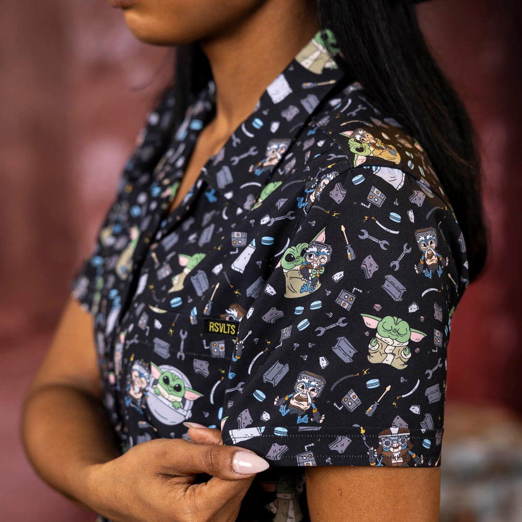 RSVLTS Frik 'n' Grogu Women's KUNUFLEX Short Sleeve Shirt in Black — detail 7