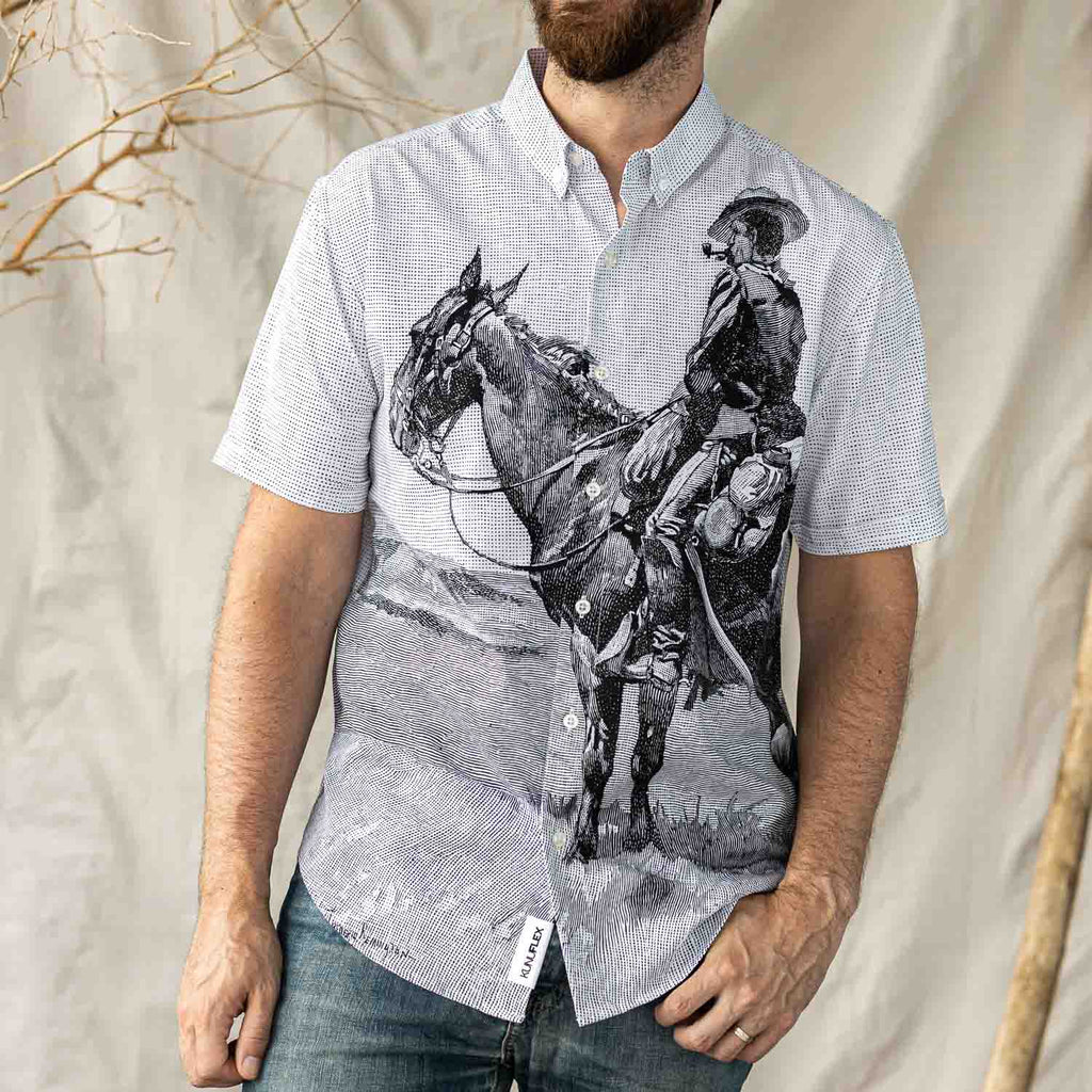 RSVLTS Into the West KUNUFLEX Short Sleeve Shirt in White — detail 2
