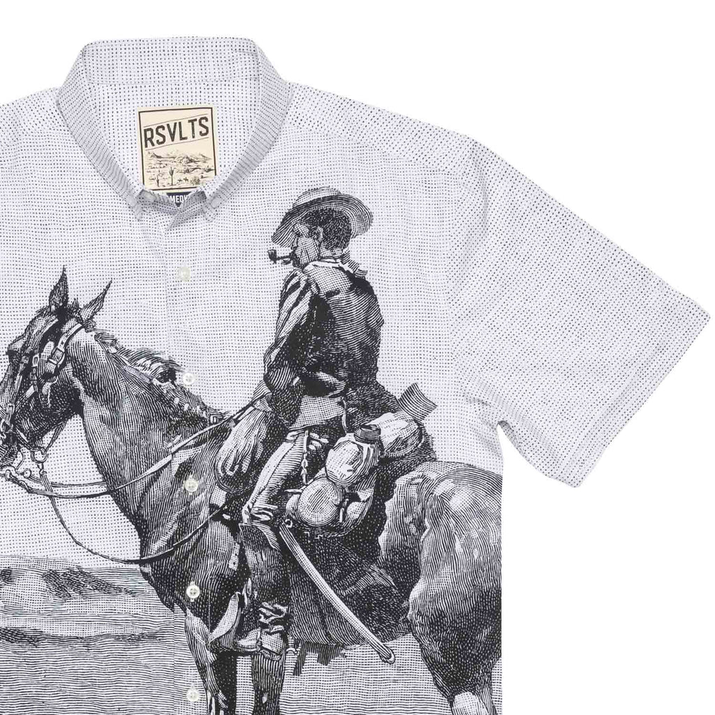 RSVLTS Into the West KUNUFLEX Short Sleeve Shirt in White — front view