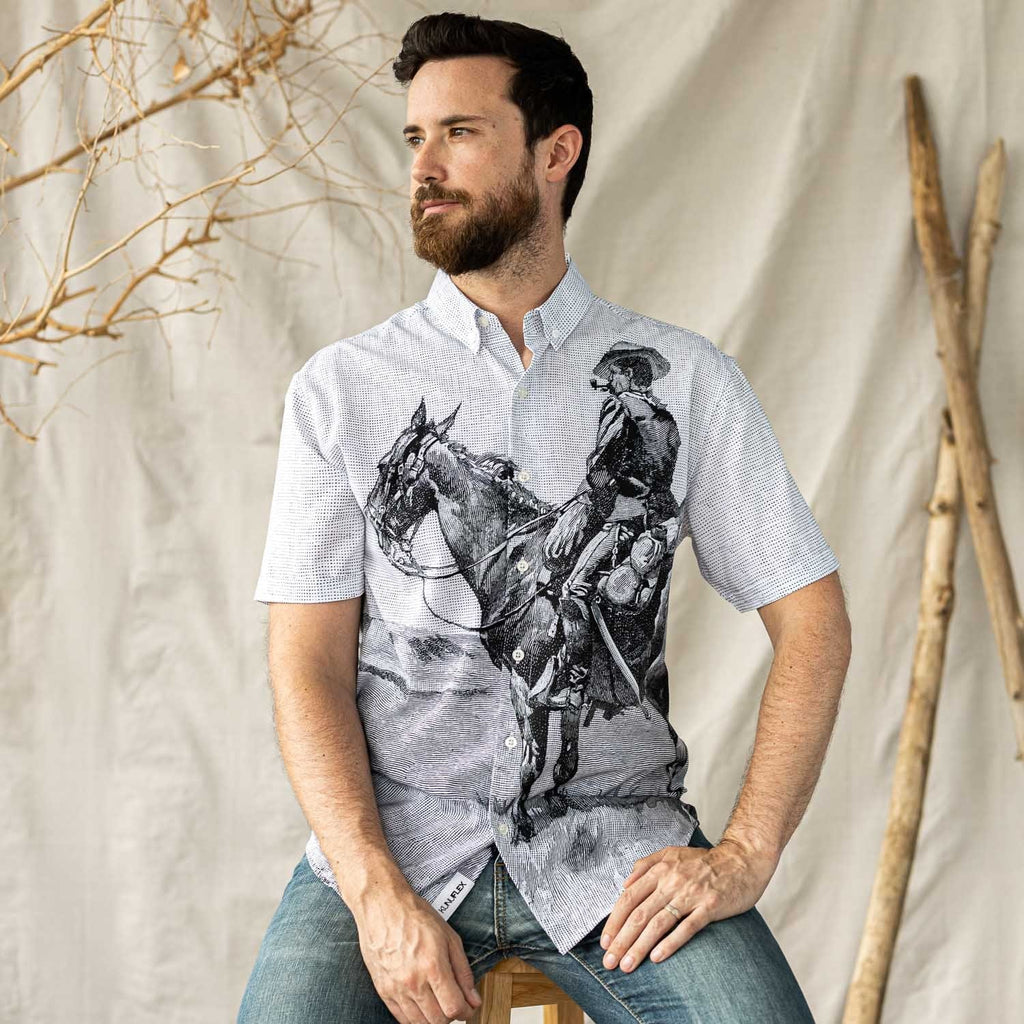 RSVLTS Into the West KUNUFLEX Short Sleeve Shirt in White — detail 6
