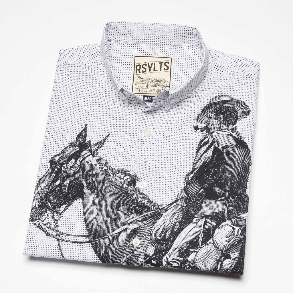 RSVLTS Into the West KUNUFLEX Short Sleeve Shirt in White — detail 7