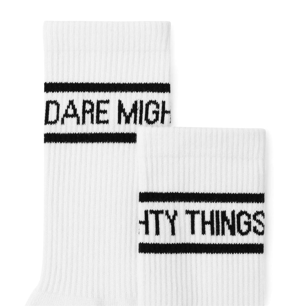 RSVLTS Dare Mighty Things (White) Crew Socks in White — detail 2