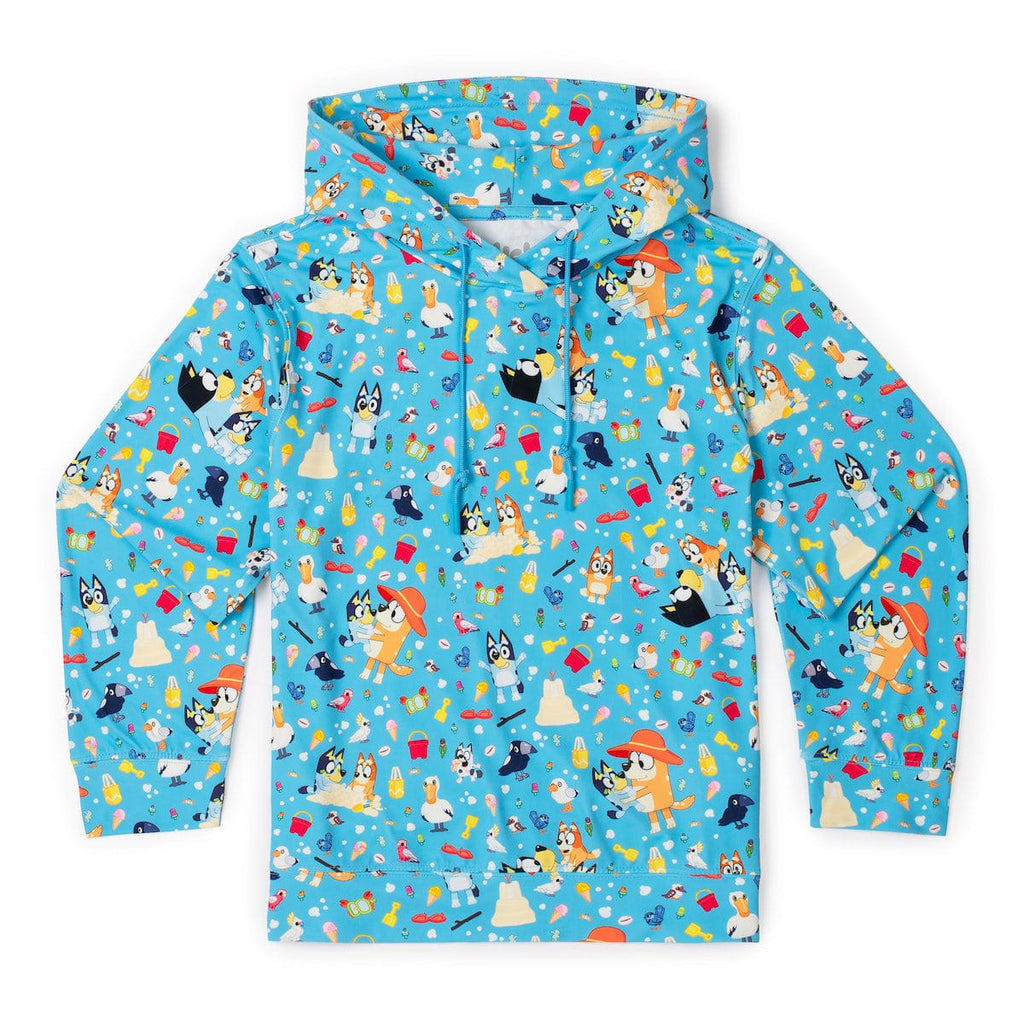 RSVLTS Beach Day Youth Performance Hoodie in Blue — front view